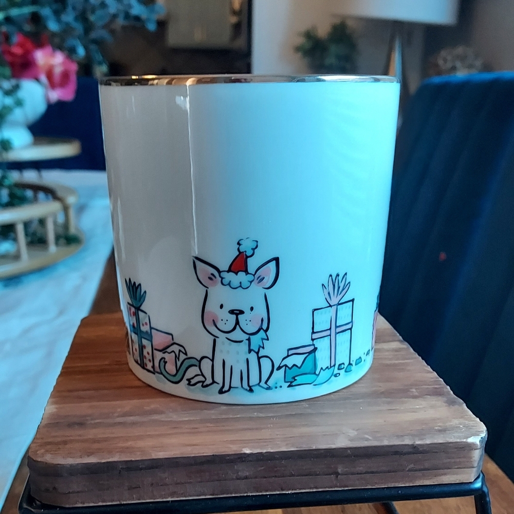 Festive Dog Mug with Gold Rim